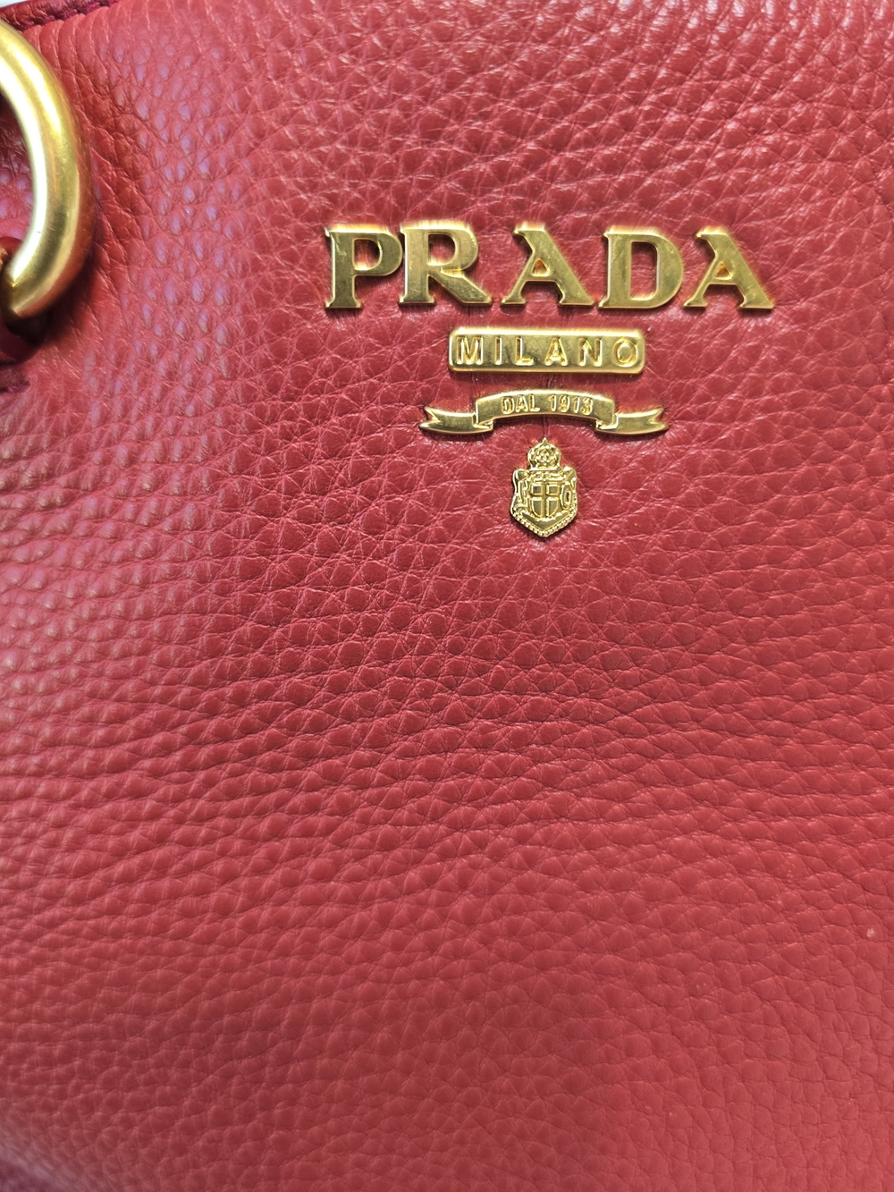 Auth PRADA Vitello Daino Rosso Red Leather 2-Way Tote Bag w/ Strap & Card - Picture 2 of 15